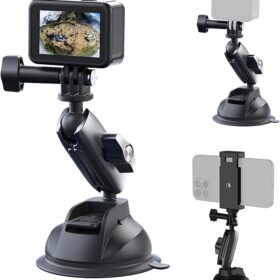 TELESIN Aluminum Camera Suction Cup Car Mount with Phone Holder