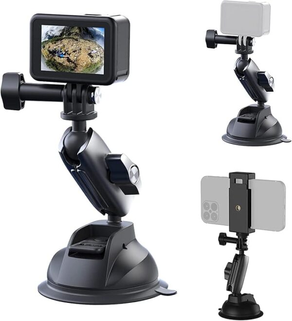 TELESIN Aluminum Camera Suction Cup Car Mount with Phone Holder