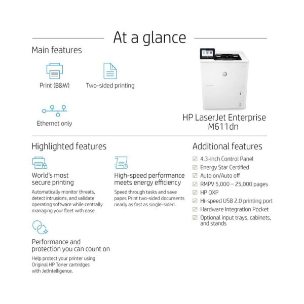 HP LaserJet Enterprise M611dn Printer - Image 3