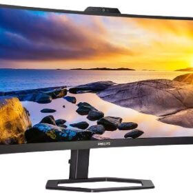Philips Curved Ultra Wide 34″Inch 34E1C5600HE QHD 100hz with Windows Hello Webcam Noise Canceling Mic, USB-C Docking, Stereo Speakers Monitor